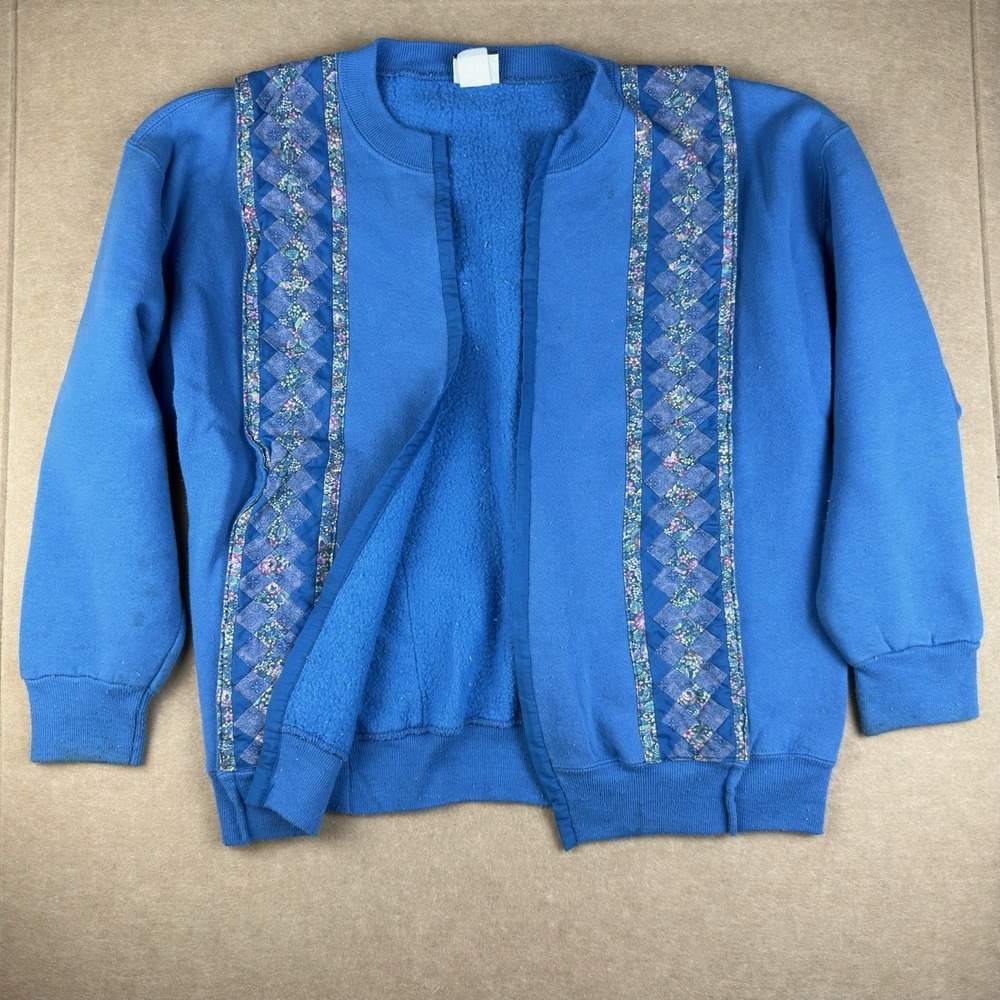 Lee Sturdy Sweats Cardigan Women L Blue Vintage 90s‎ Embellished Open Front Coat